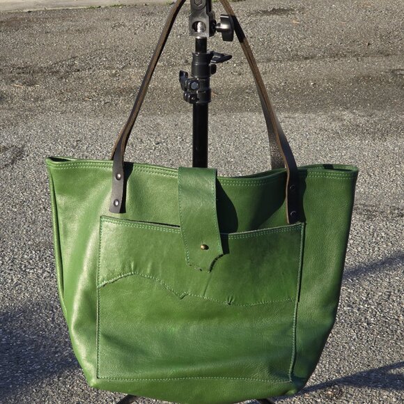 Custom Handbags - Handmade Grass Green Leather Tote Bag